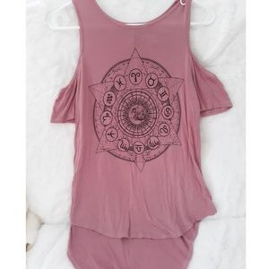 pink open shoulder top